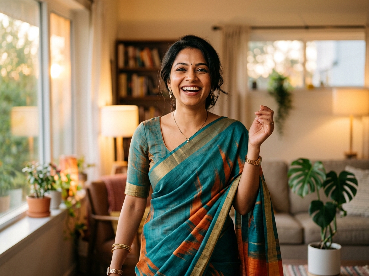 Happy Indian woman in saree